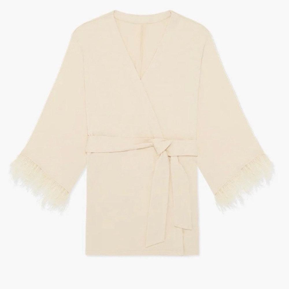 WeWoreWhat Feather Modal Jersey Robe Size small